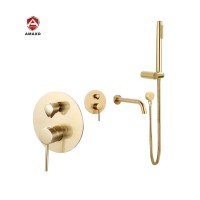 DIY 2 Hole Single Handle  Brushed Gold Brass Bath Shower Faucets